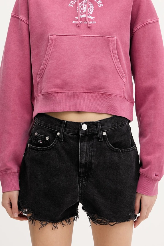 Τζιν σορτς Tommy Jeans βαμβάκι μαύρο DW0DW20097