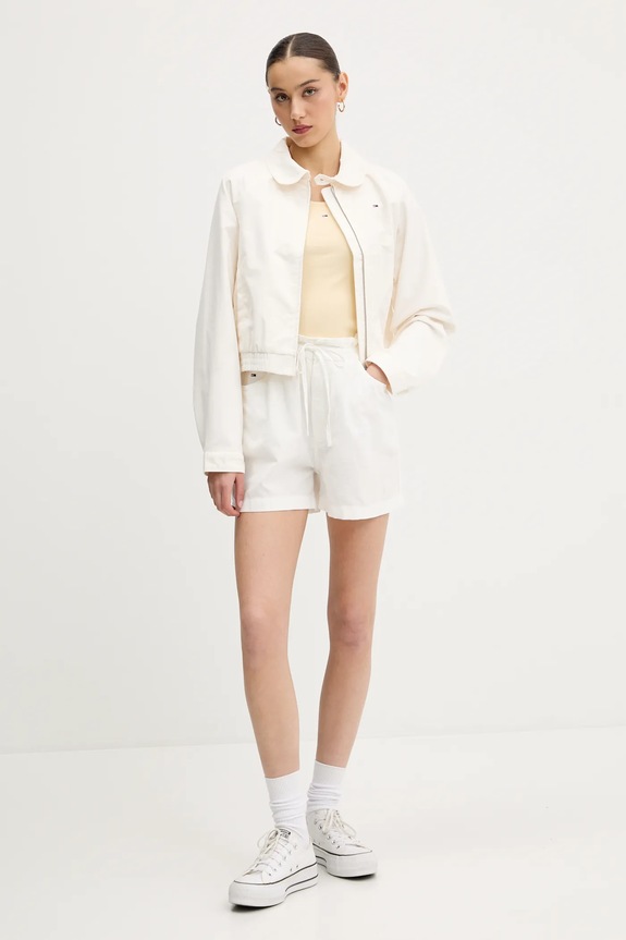 Kratke hlače s dodatkom lana Tommy Jeans DW0DW20360 bijela SS25