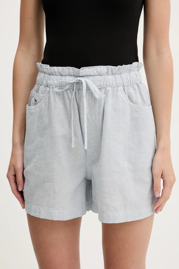 Šortky s prímesou ľanu Tommy Jeans s prímesou ľanu modrá DW0DW20360