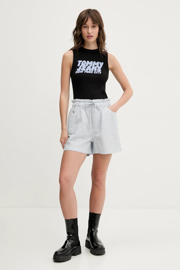 Šortky s prímesou ľanu Tommy Jeans DW0DW20360 modrá SS25