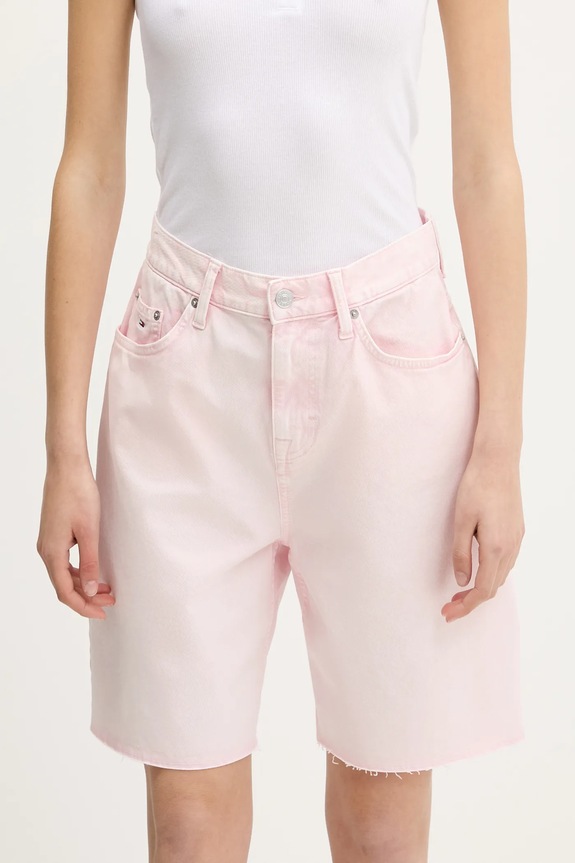 Rifľové krátke nohavice Tommy Jeans rifľovina ružová DW0DW21646