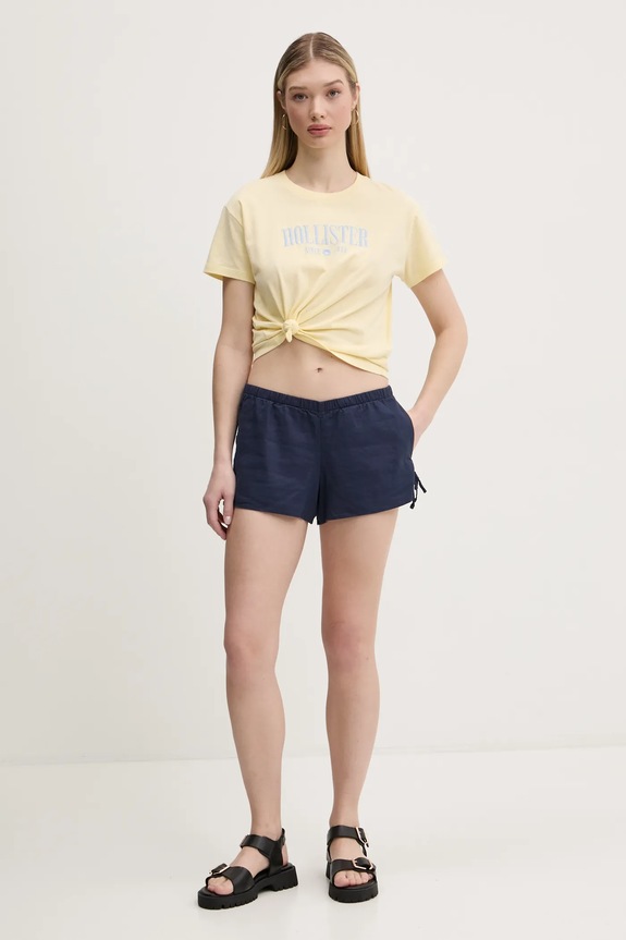 Σορτς από λινό Hollister Co. KI349.5077.200 σκούρο μπλε SS25