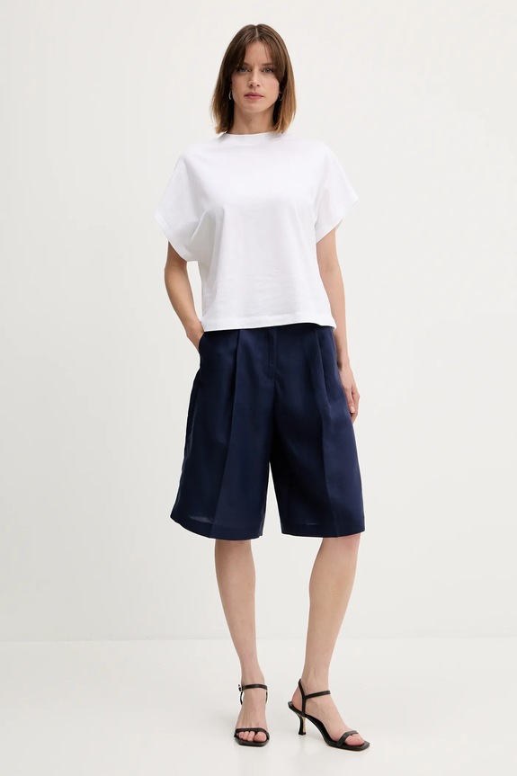Šortky s prímesou ľanu United Colors of Benetton 45BVD9026 tmavomodrá SS25