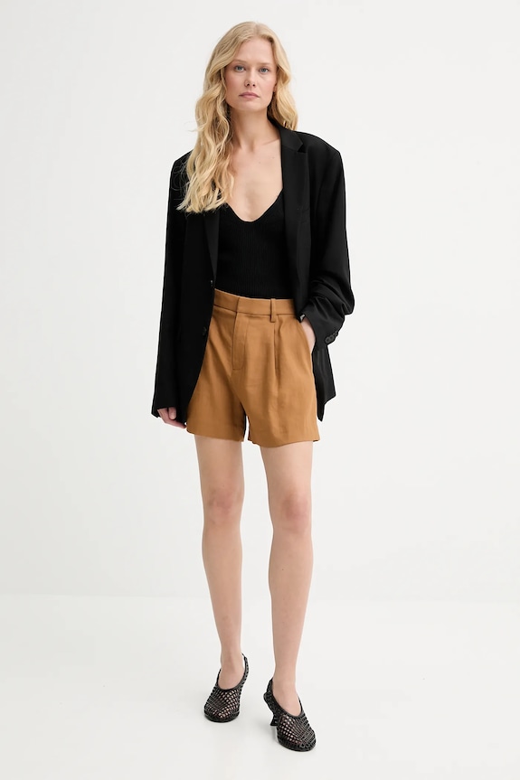 A.L.C. szorty lniane Charles 2PANT01158 brązowy SS25