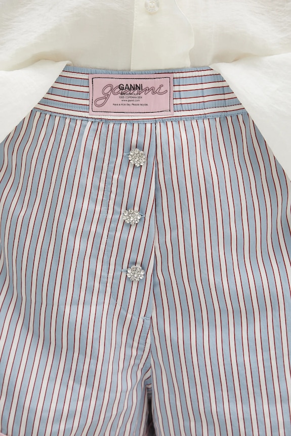 GANNI szorty Yarn Dyed Stripe Elasticated niebieski W0388