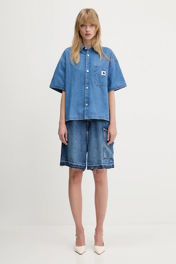 GANNI szorty jeansowe Light Denim J1702 granatowy