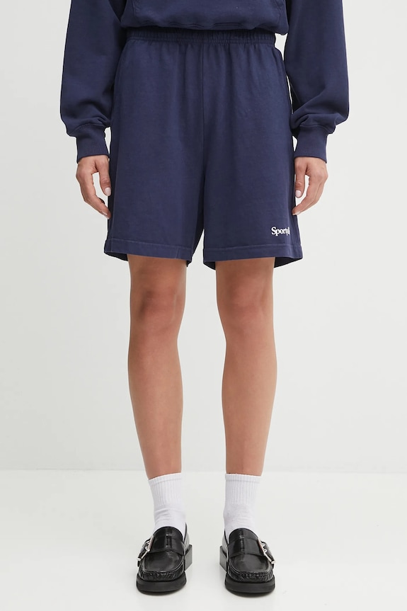 Sporty & Rich pantaloncini in cotone Serif Logo Gym cotone blu navy SH039602300BL106
