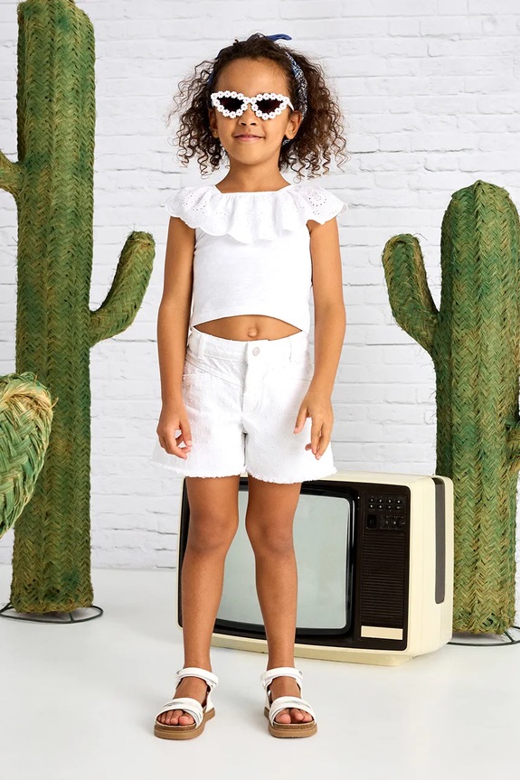 Dječje pamučne kratke hlače Mayoral bez uzorka bijela 3205.6J.Mini.PPYA