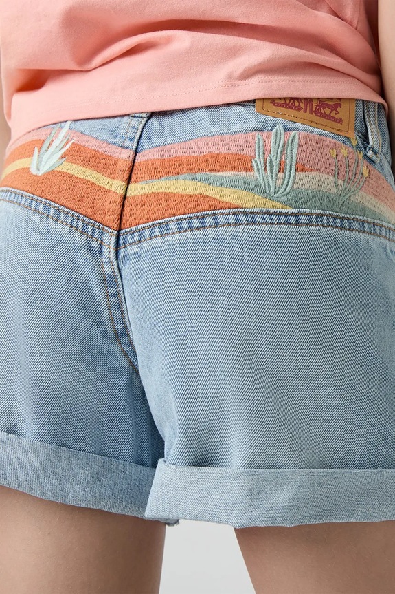 Παιδικό σορτς τζιν Levi's MINI MOM SHORT W EMBROIDER 4EM218