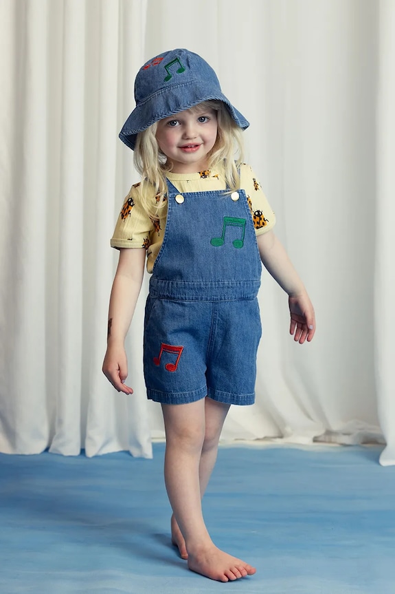 Mini Rodini ogrodniczki jeansowe dziecięce Note Planet friendly niebieski 2523014160