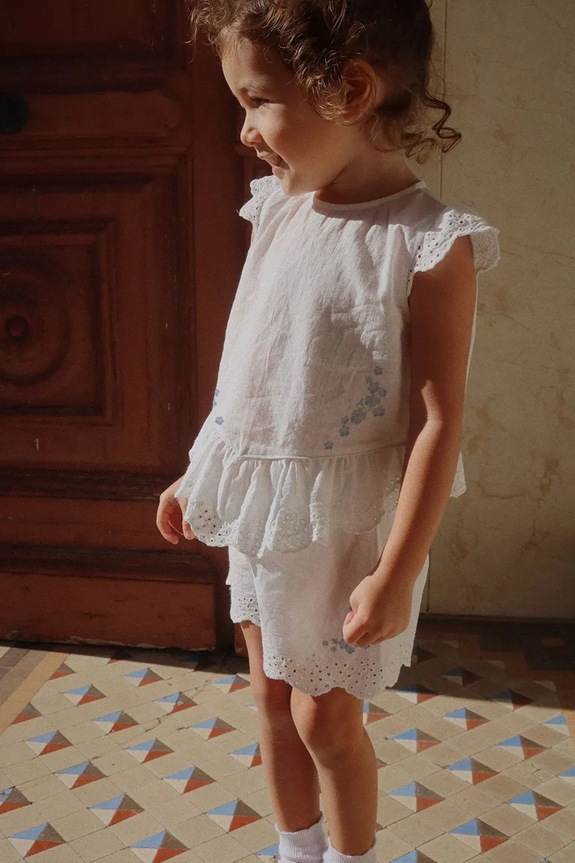 Konges Sløjd pantaloni scurți din bumbac pentru copii RHW X KS FIORI SHORTS GOTS casual alb KS103598