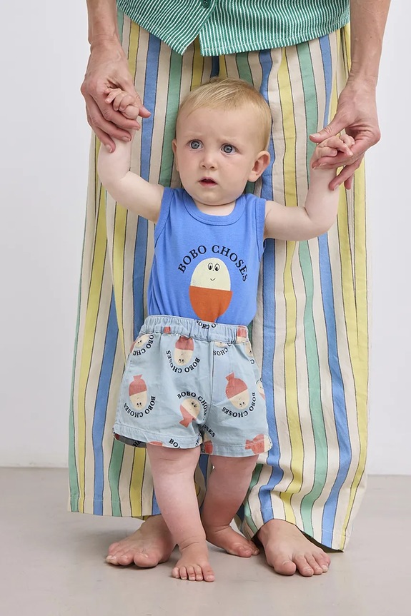 Dětské bavlněné šortky Bobo Choses Morning Egg pletenina modrá 125AB048
