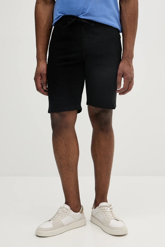 Lindbergh pantaloni scurți din in in negru 30.508003.BLACK