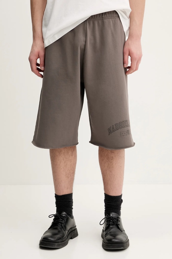 MM6 Maison Margiela szorty bawełniane nadruk brązowy SH0MU0016.M25012