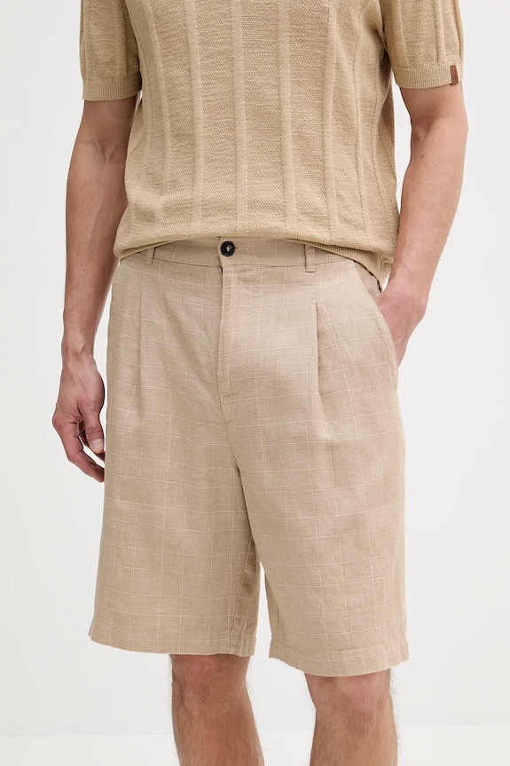 United Colors of Benetton pantaloncini in lino tessuto beige 43B3U9010