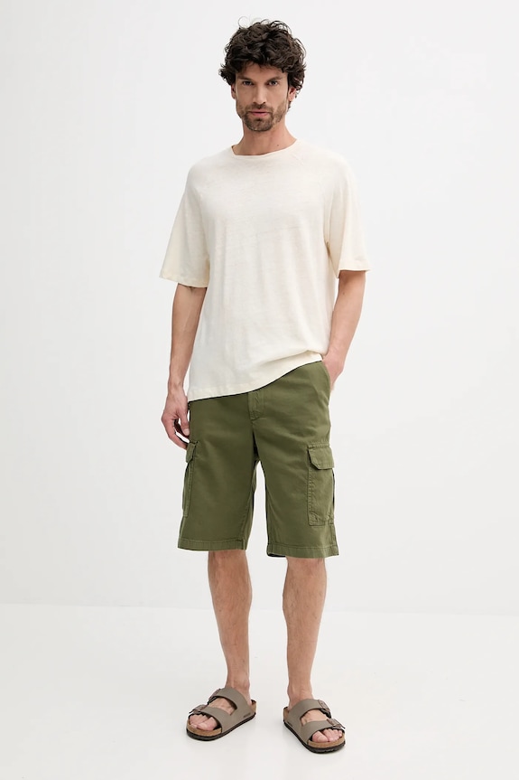 Šortky s příměsí lnu United Colors of Benetton 4V3EU900V zelená SS25