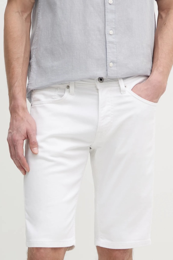 Kratke hlače Pepe Jeans SLIM GYMDIGO SHORT TRACK Z elastanom bela PM801075TC8