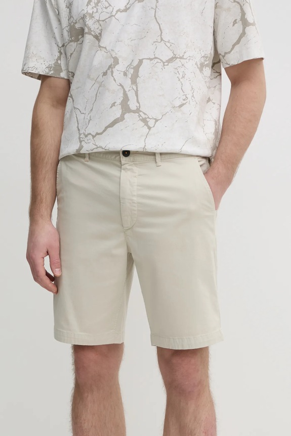 BOSS Orange szorty chino męskie bawełniane z elastanem tkanina beżowy 50536723