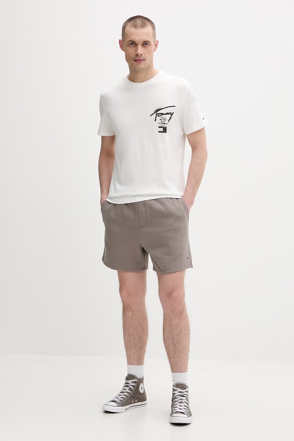 Tommy Jeans pantaloni scurți de trening pentru bărbați, cu bumbac DM0DM21931 maro SS26