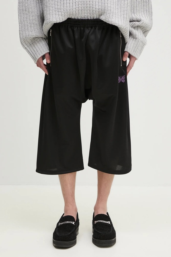 Needles pantaloni scurti Cropped Sarouel Track model fin negru QV326