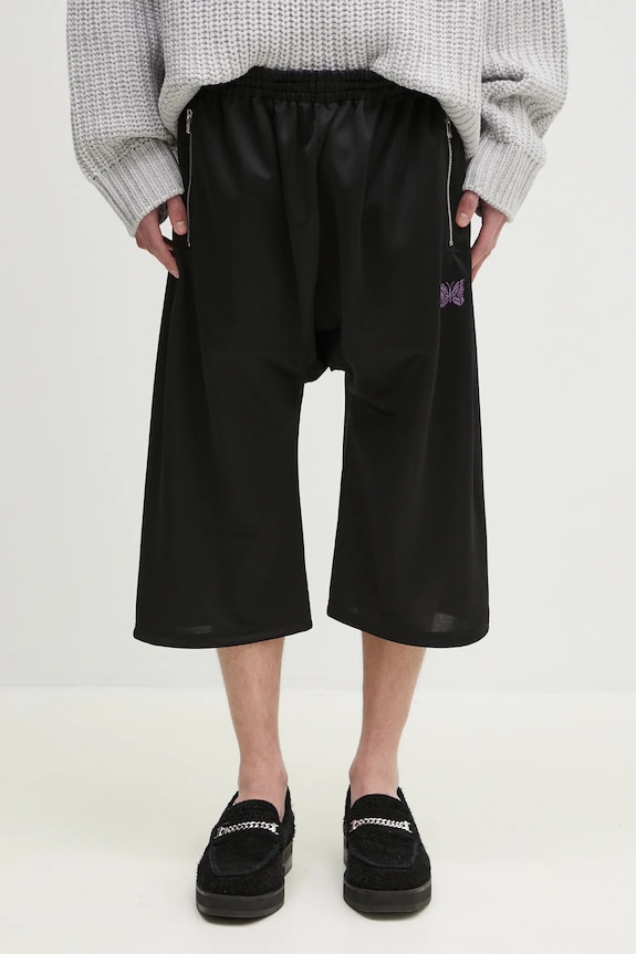 Needles pantaloni scurti Cropped Sarouel Track model fin negru QV326