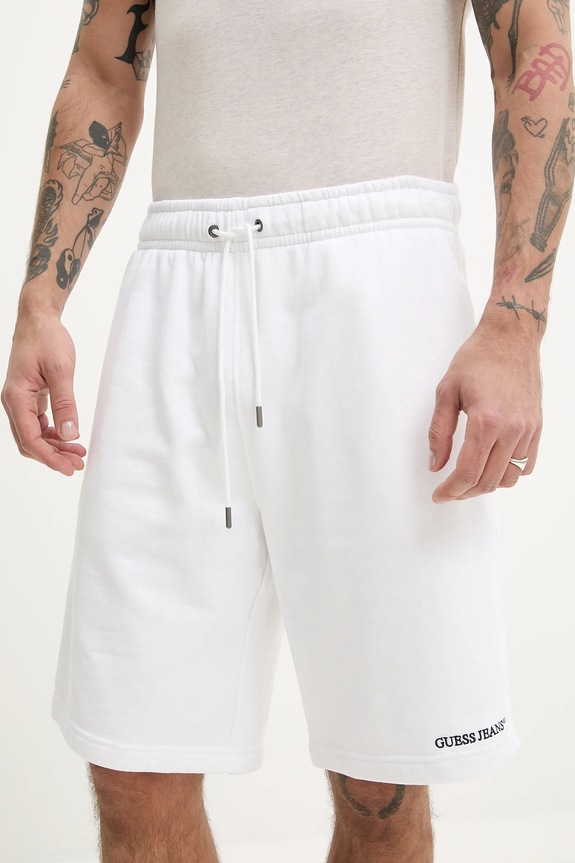 Guess Jeans pamut rövidnadrág dzsörzé fehér M5GD49.KCPR1