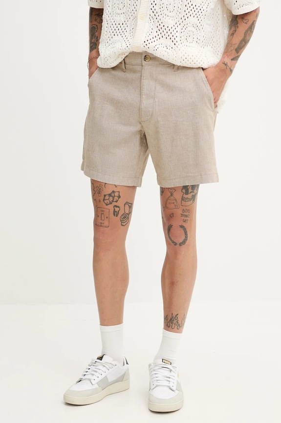 Hollister Co. szorty z domieszką lnu z elastanem beżowy KI328.5167.400