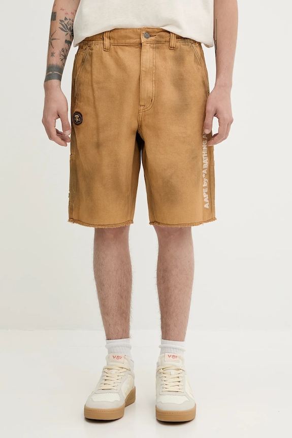 AAPE pantaloni scurți jeans Main Woven print maro AAPSPMB682XXO