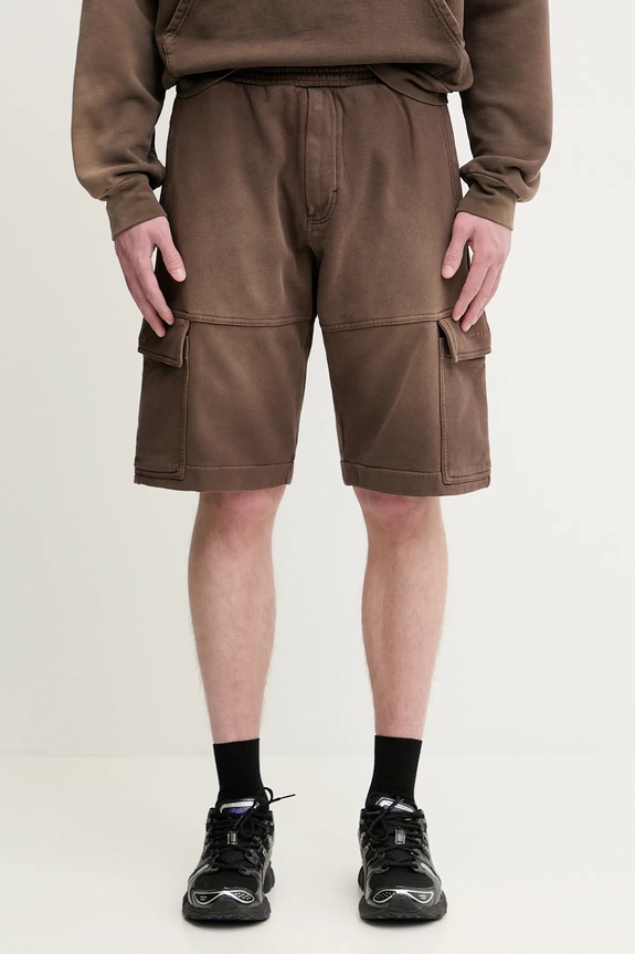 1017 ALYX 9SM pantaloncini in cotone Fleece garment dye cargo cotone marrone AAMSO0084FA01