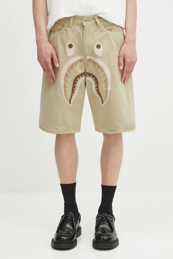 Хлопковые шорты A Bathing Ape Shark garment dye ткань бежевый 1L30151001