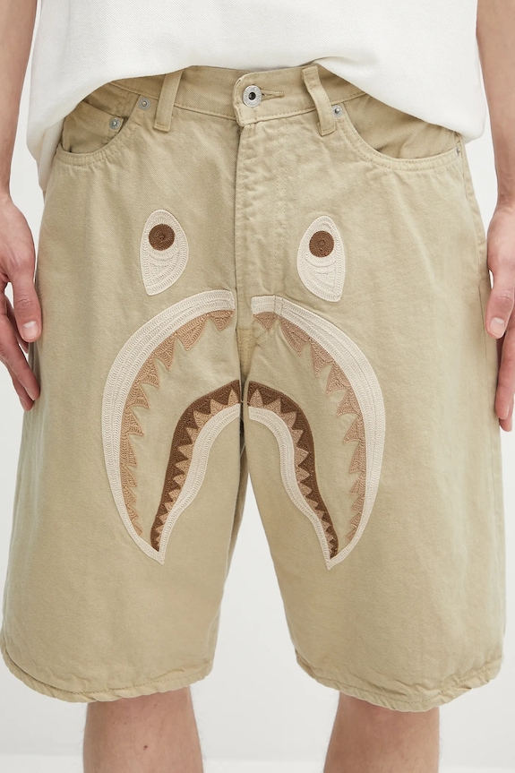 Хлопковые шорты A Bathing Ape Shark garment dye бежевый 1L30151001
