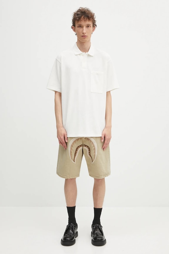 Хлопковые шорты A Bathing Ape Shark garment dye 1L30151001 бежевый