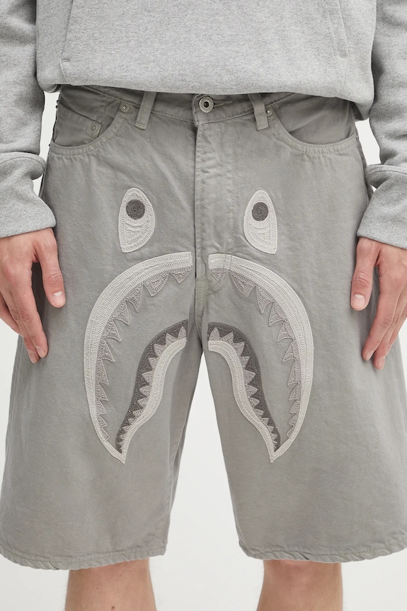 Хлопковые шорты A Bathing Ape Shark garment dye серый 1L30151001