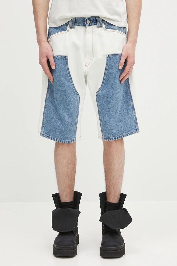 Aries pantaloni scurți jeans Patchwork Western Carpenter Shorts bumbac albastru AR3030503.