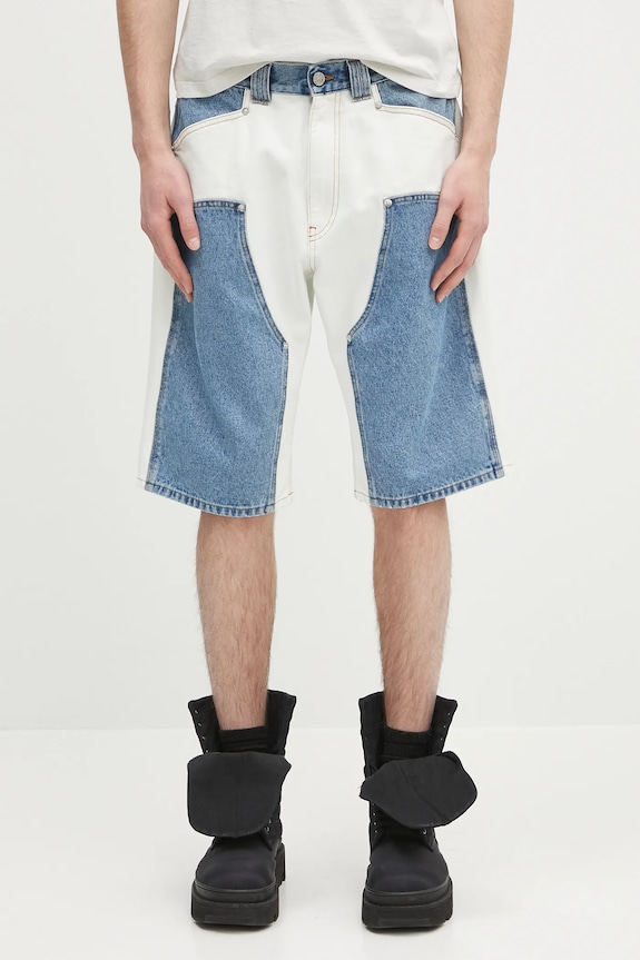Aries pantaloni scurți jeans Patchwork Western Carpenter Shorts bumbac albastru AR3030503.