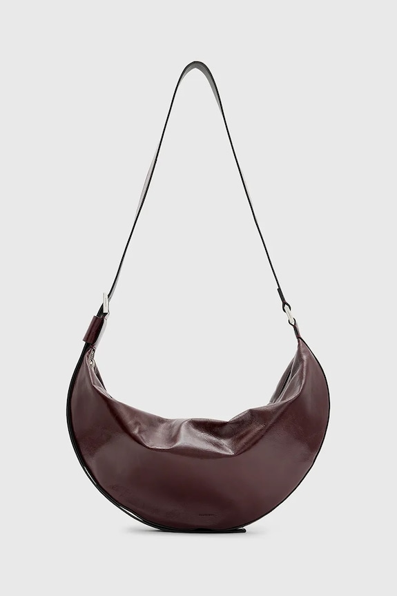 AllSaints torebka skórzana HALF MOON skóra licowa bordowy W394XB
