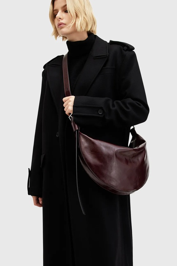 AllSaints torebka skórzana HALF MOON W394XB