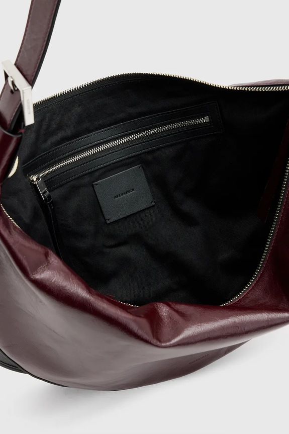 AllSaints torebka skórzana HALF MOON bordowy W394XB