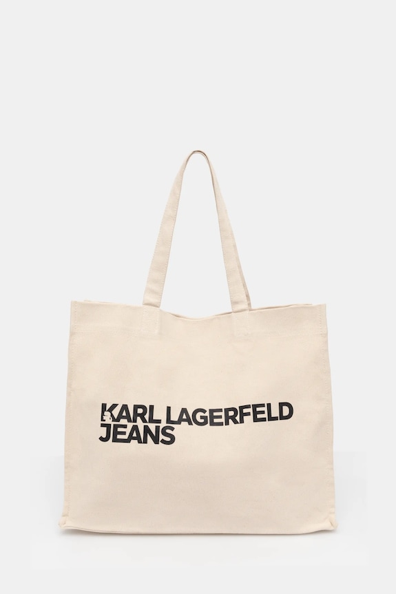 Karl Lagerfeld Jeans borsa a mano in cotone sovrastampa beige A1W50002