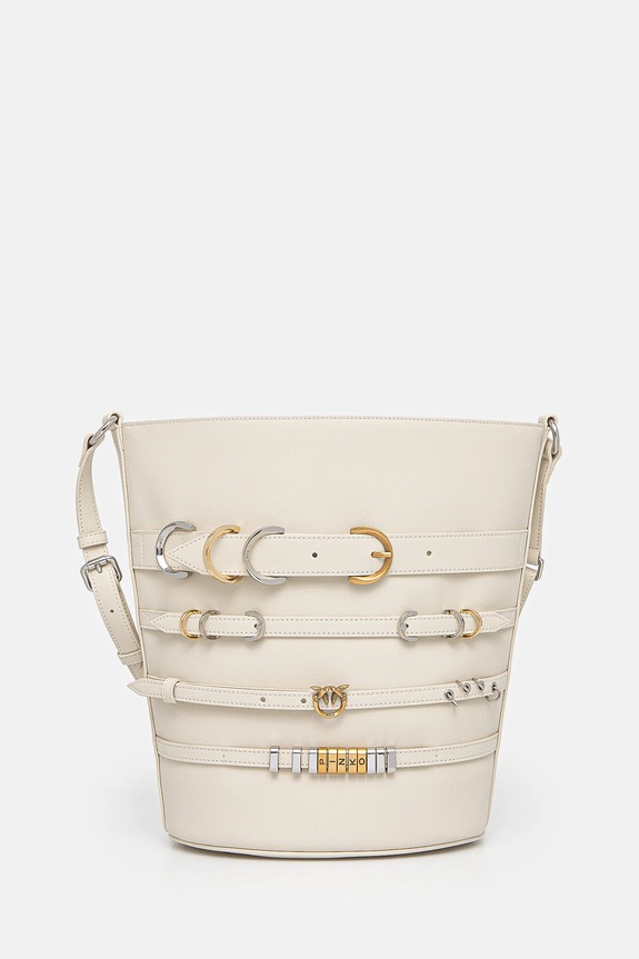 Pinko borsa a mano in pelle pelle fiore beige 104366.A26K