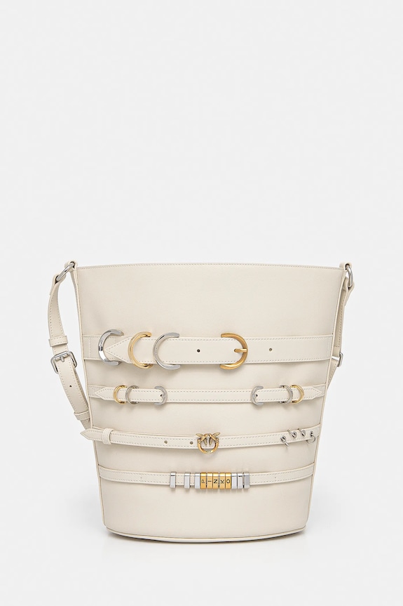 Pinko borsa a mano in pelle pelle fiore beige 104366.A26K