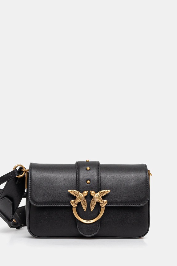 Pinko geantă crossbody din piele uni negru 104340.A0QO