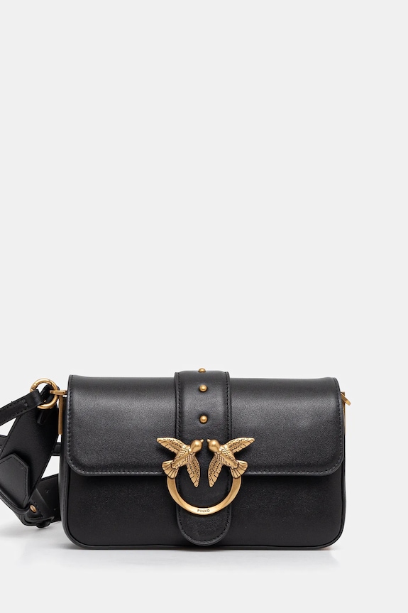 Pinko geantă crossbody din piele uni negru 104340.A0QO