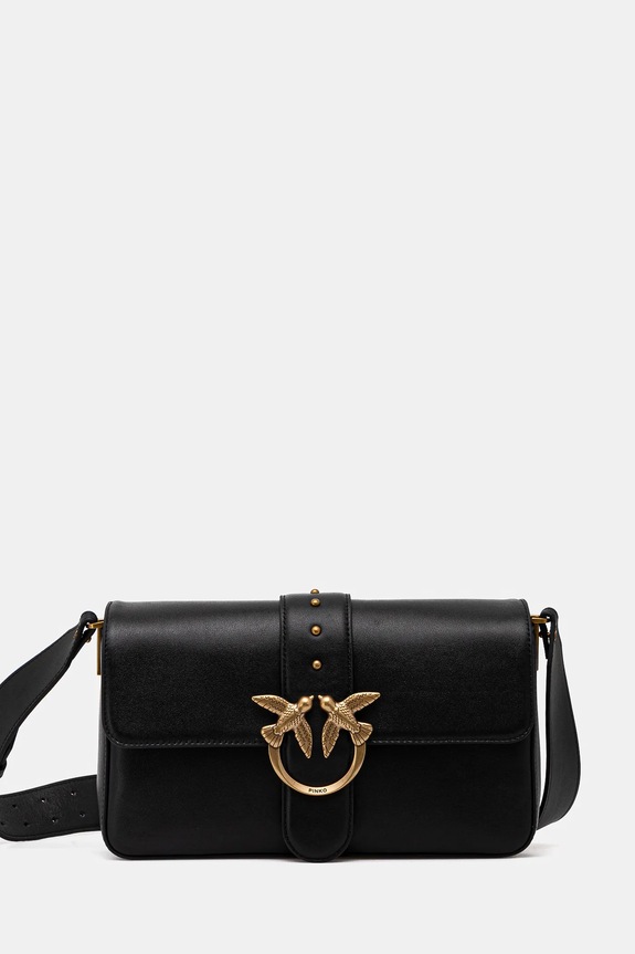 Δερμάτινη τσάντα Pinko λείο δέρμα μαύρο 104524.A0QO