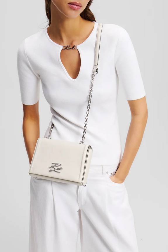 Δερμάτινη τσάντα Karl Lagerfeld IKON A1W30174 λευκό