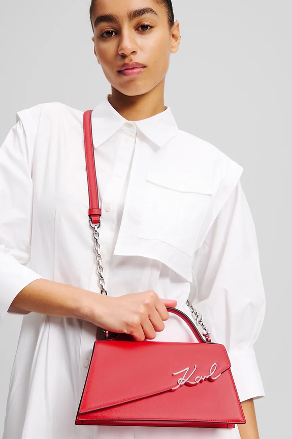 Usnjena torbica Karl Lagerfeld K/SIGNATURE A1W30458 rdeča