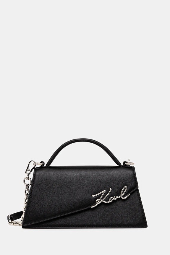 Δερμάτινη τσάντα Karl Lagerfeld K/SIGNATURE λείο δέρμα μαύρο A1W30458