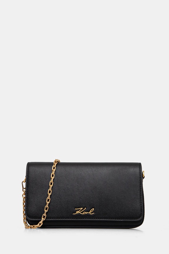 Δερμάτινη τσάντα Karl Lagerfeld λείο δέρμα μαύρο A1W32107