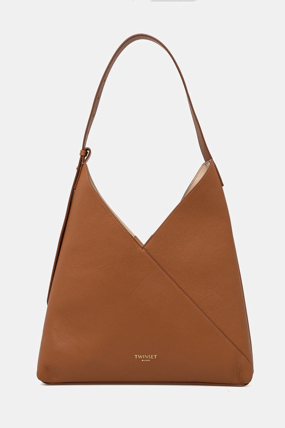 Twinset borsa a mano in pelle pelle fiore marrone 251TD8330