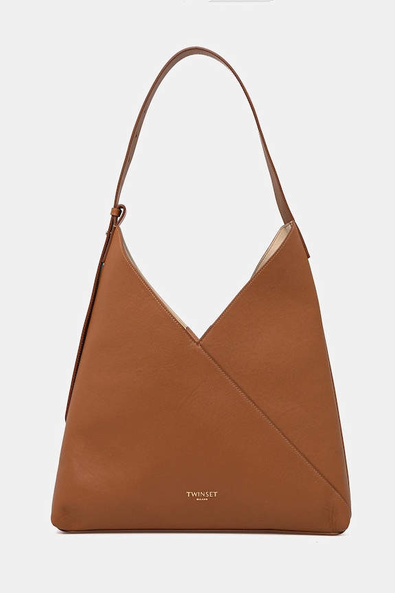 Twinset borsa a mano in pelle pelle fiore marrone 251TD8330